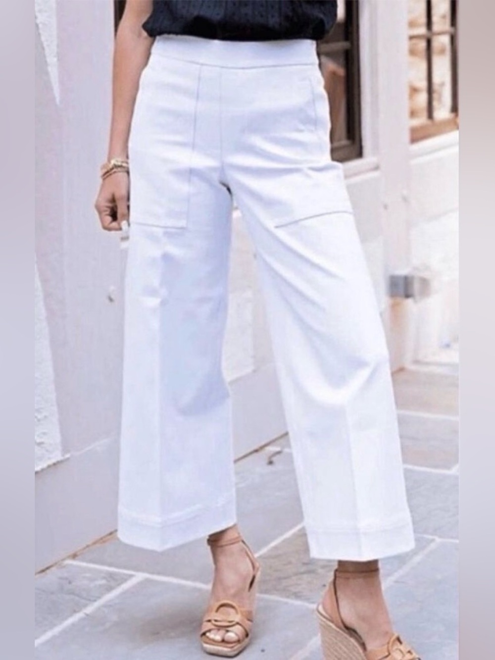 SPANX White Cropped Wide Leg Ponte Pants Size Medium